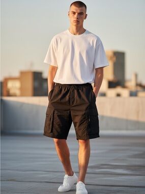 H&M Black Cargo Shorts with Zip & Flap Pockets